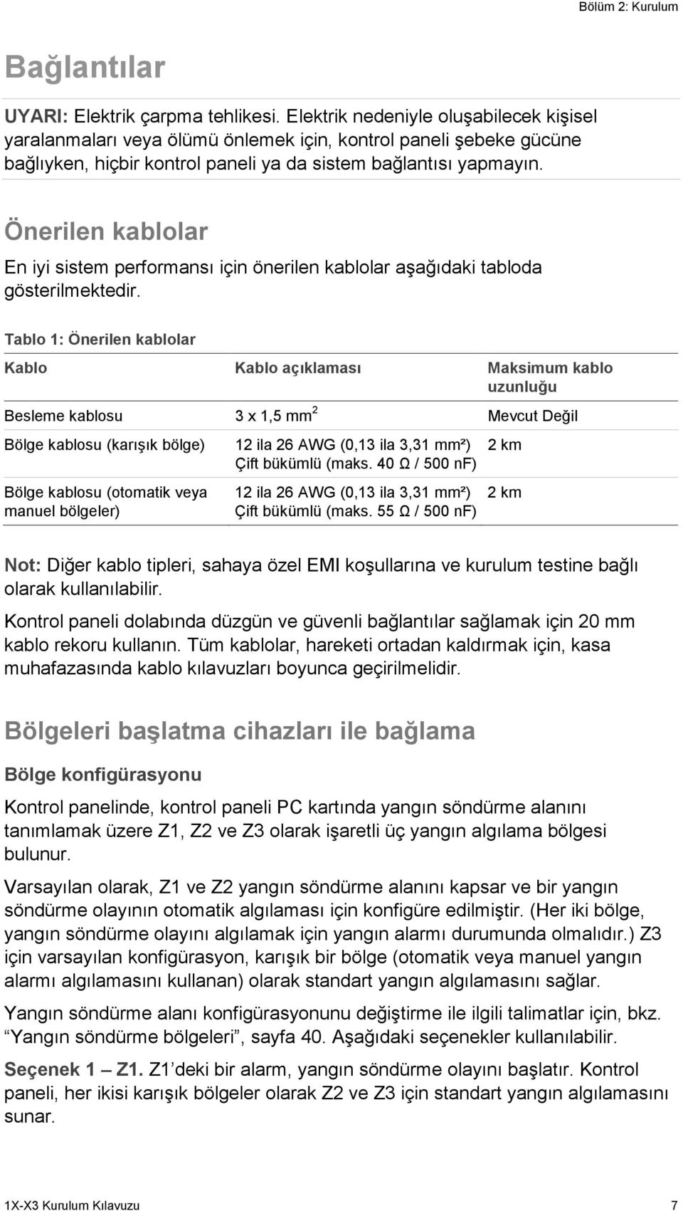 Önerilen kablolar En iyi sistem performansı için önerilen kablolar aşağıdaki tabloda gösterilmektedir.