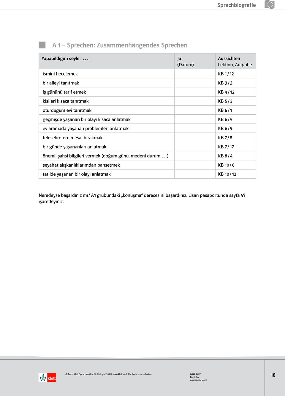 kısaca anlatmak KB 6 / 5 ev aramada yaşanan problemleri anlatmak KB 6 / 9 telesekretere mesaj bırakmak KB 7 / 8 bir günde yaşananları anlatmak KB 7 / 17 önemli şahsi bilgileri vermek (doğum