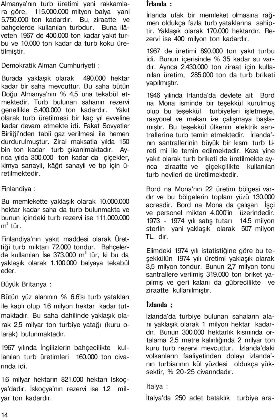 Bu saha bütün Doğu Almanya'nın % 4,5 una tekabül etmektedir. Turb bulunan sahanın rezervi genellikle 5.400.000 ton kadardır. Yakıt olarak turb üretilmesi bir kaç yıl evveline kadar devam etmekte idi.