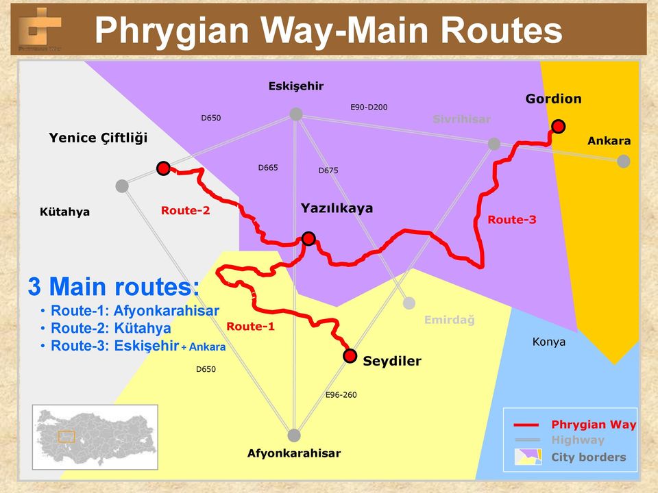 Route-1: Afyonkarahisar Route-2: Kütahya Route-3: Eskişehir + Ankara D650