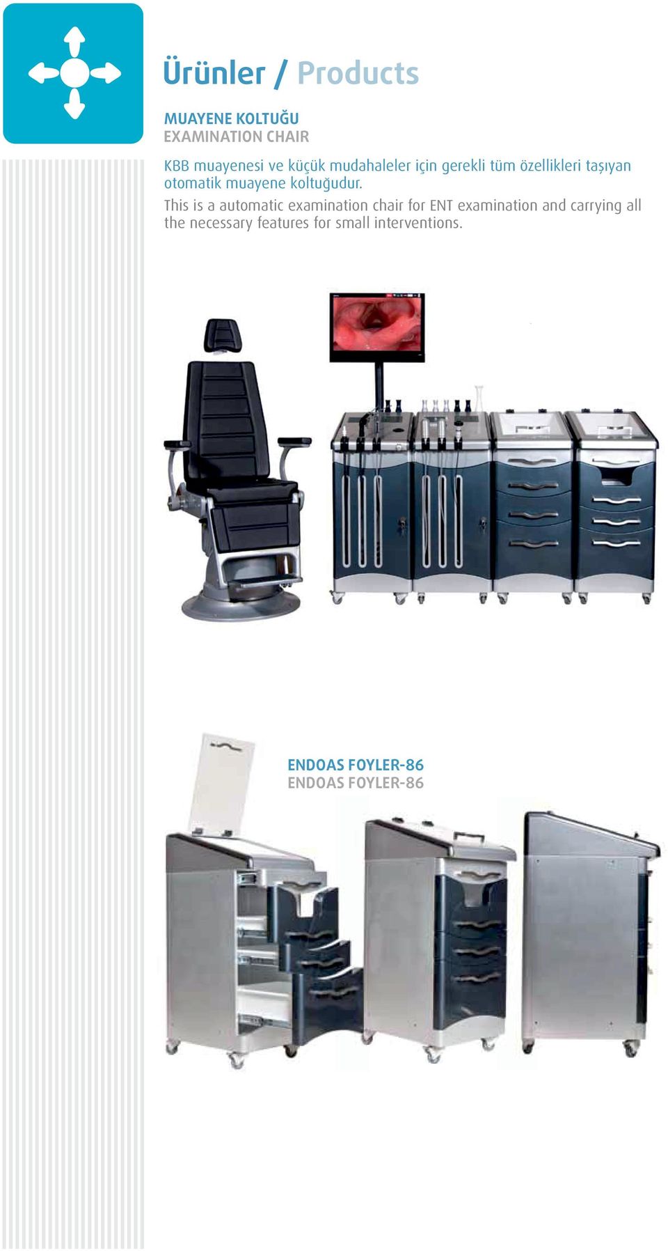 This is a automatic examination chair for ENT examination and carrying all