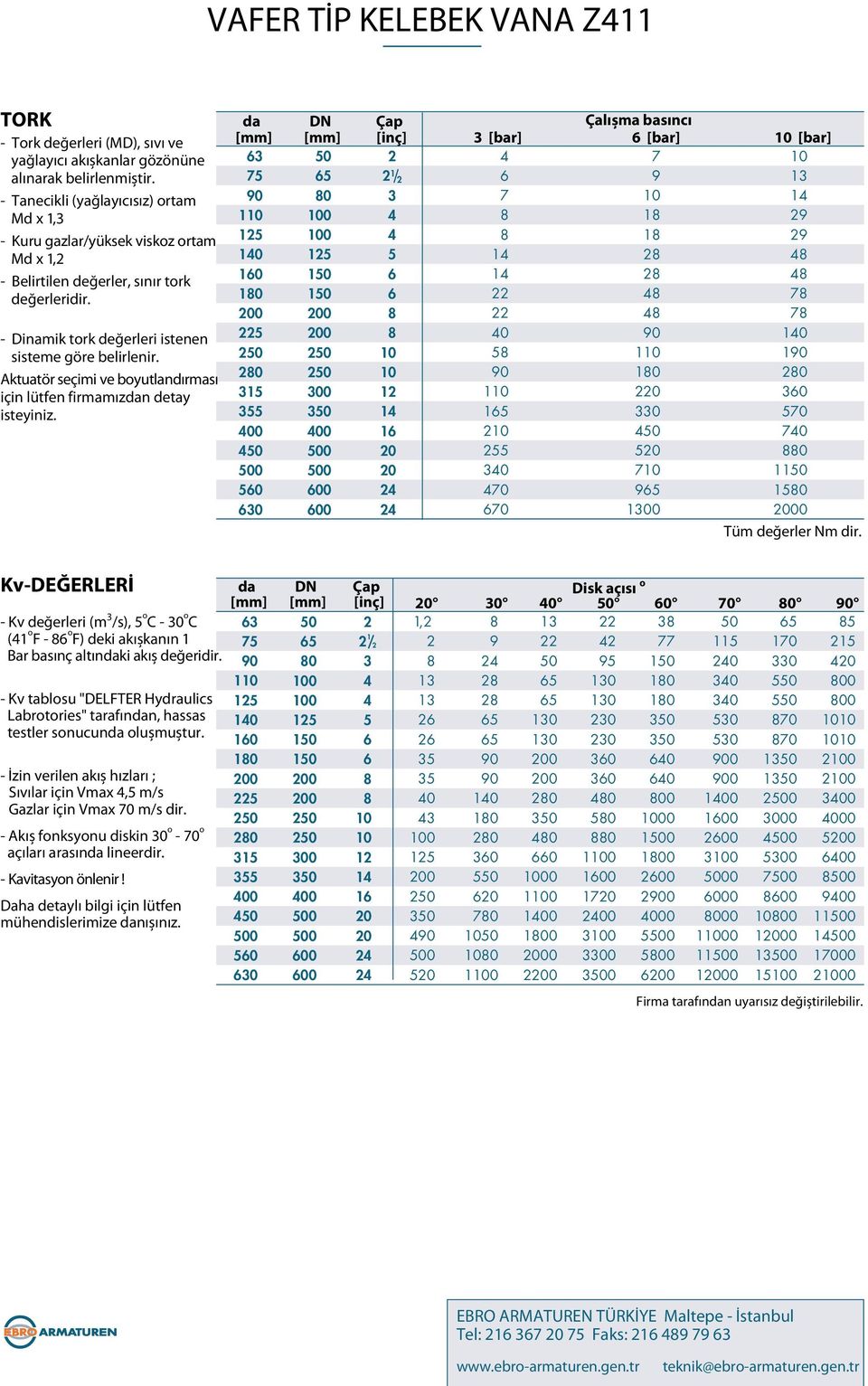 Aktuatör seçimi ve boyutlandırması için lütfen firmamızn detay isteyiniz.