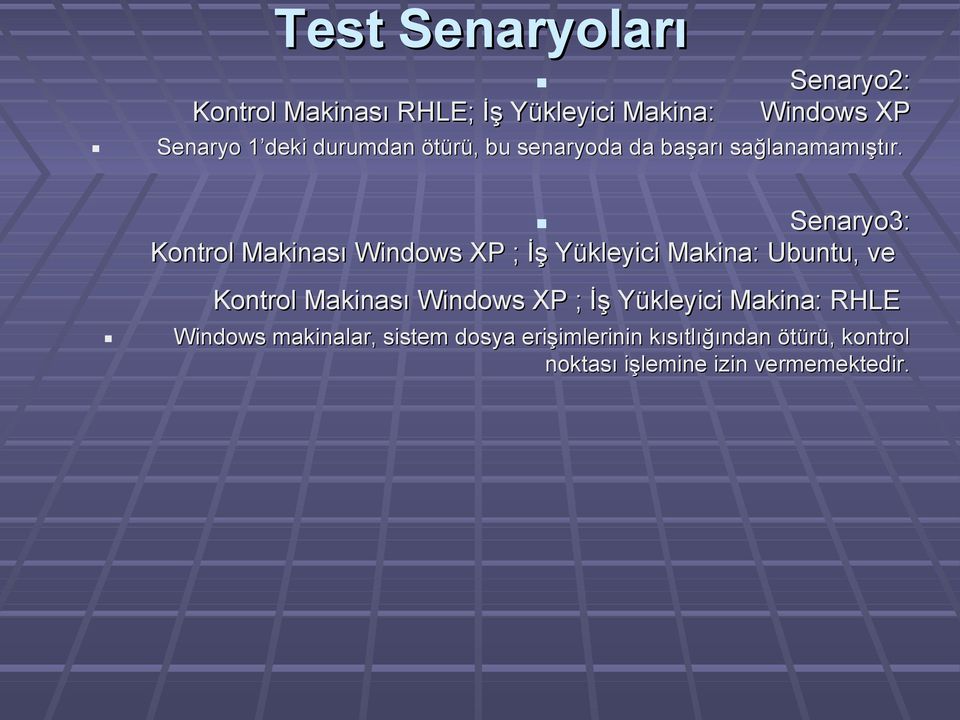 Senaryo3: Kontrol Makinası Windows XP ; İş Yükleyici Makina: Ubuntu, ve Kontrol Makinası Windows