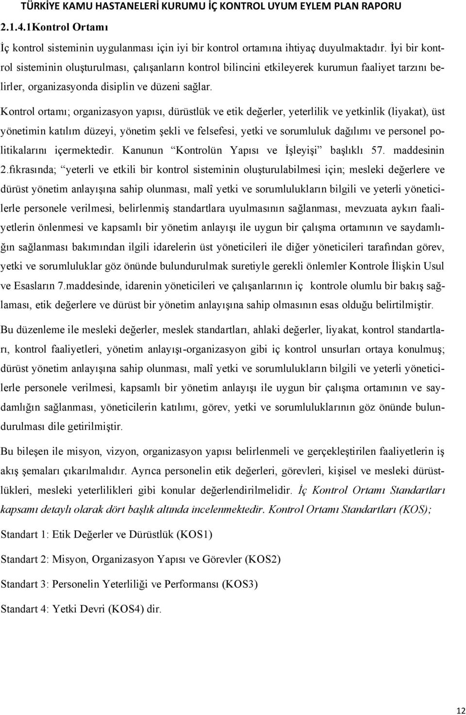 Kontrol ortamı; organizasyon yapısı, dürüstlük ve etik değerler, yeterlilik ve yetkinlik (liyakat), üst yönetimin katılım düzeyi, yönetim şekli ve felsefesi, yetki ve sorumluluk dağılımı ve personel