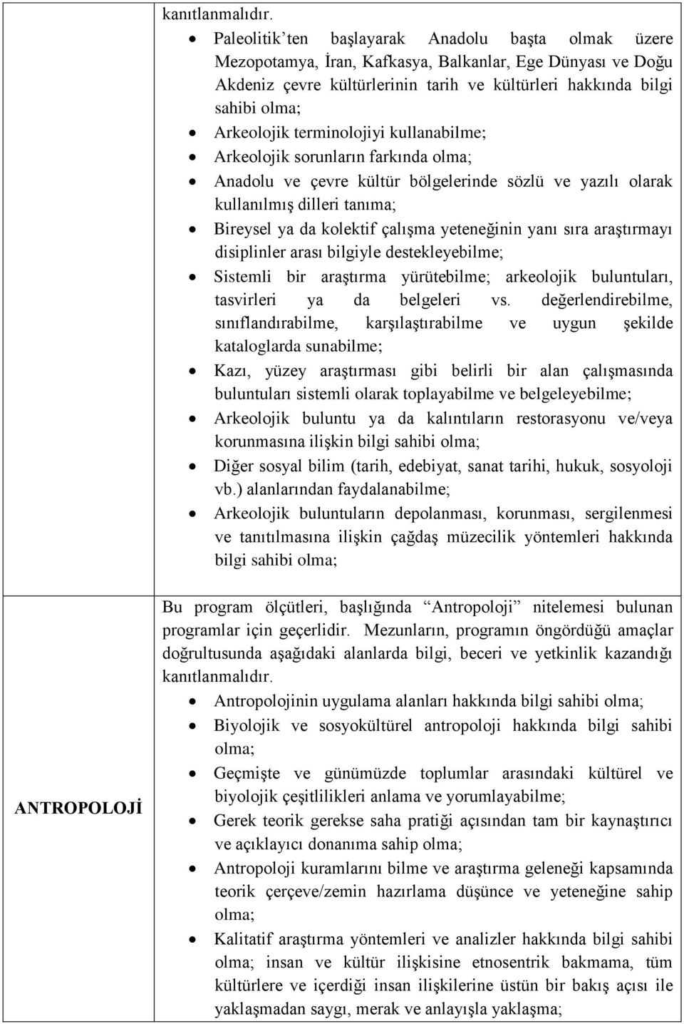 sıra araştırmayı disiplinler arası bilgiyle destekleyebilme; Sistemli bir araştırma yürütebilme; arkeolojik buluntuları, tasvirleri ya da belgeleri vs.