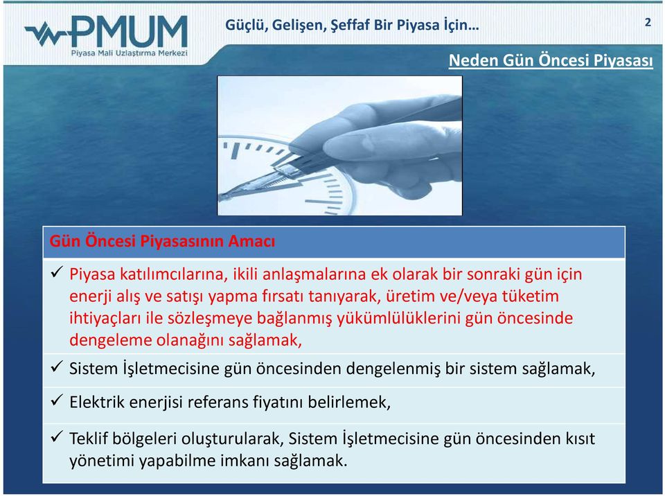 yükümlülüklerini gün öncesinde dengeleme olanağını sağlamak, Sistem İşletmecisine gün öncesinden dengelenmiş bir sistem sağlamak, Elektrik