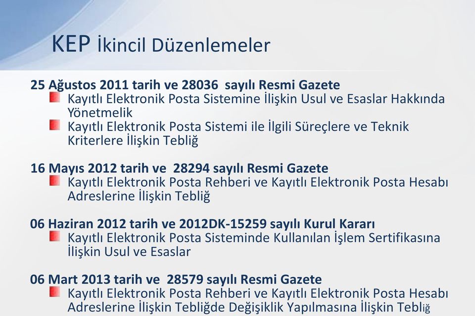 Hesabı Adreslerine İlişkin Tebliğ 06 Haziran 2012 tarih ve 2012DK-15259 sayılı Kurul Kararı Kayıtlı Elektronik Posta Sisteminde Kullanılan İşlem Sertifikasına İlişkin Usul ve