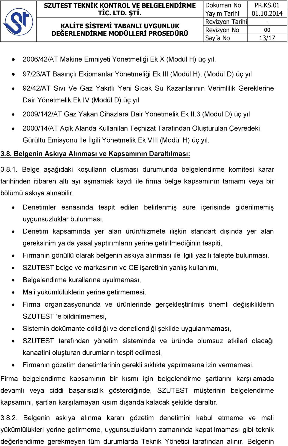 2009/142/AT Gaz Yakan Cihazlara Dair Yönetmelik Ek II.