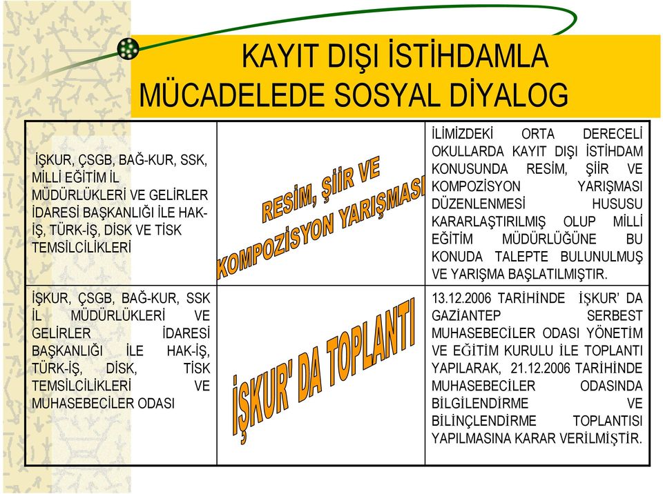 RESİM, ŞİİR VE KOMPOZİSYON YARIŞMASI DÜZENLENMESİ HUSUSU KARARLAŞTIRILMIŞ OLUP MİLLİ EĞİTİM MÜDÜRLÜĞÜNE BU KONUDA TALEPTE BULUNULMUŞ VE YARIŞMA BAŞLATILMIŞTIR. 13.12.