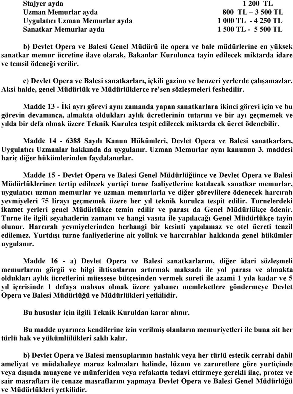 c) Devlet Opera ve Balesi sanatkarları, içkili gazino ve benzeri yerlerde çalışamazlar. Aksi halde, genel Müdürlük ve Müdürlüklerce re sen sözleşmeleri feshedilir.