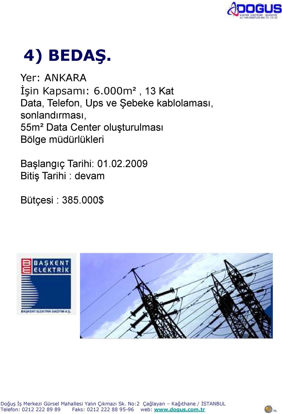 sonlandırması, 55m² Data Center oluşturulması Bölge