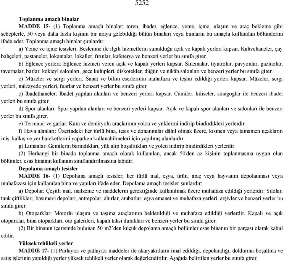 Toplanma amaçlı binalar şunlardır: a) Yeme ve içme tesisleri: Beslenme ile ilgili hizmetlerin sunulduğu açık ve kapalı yerleri kapsar.