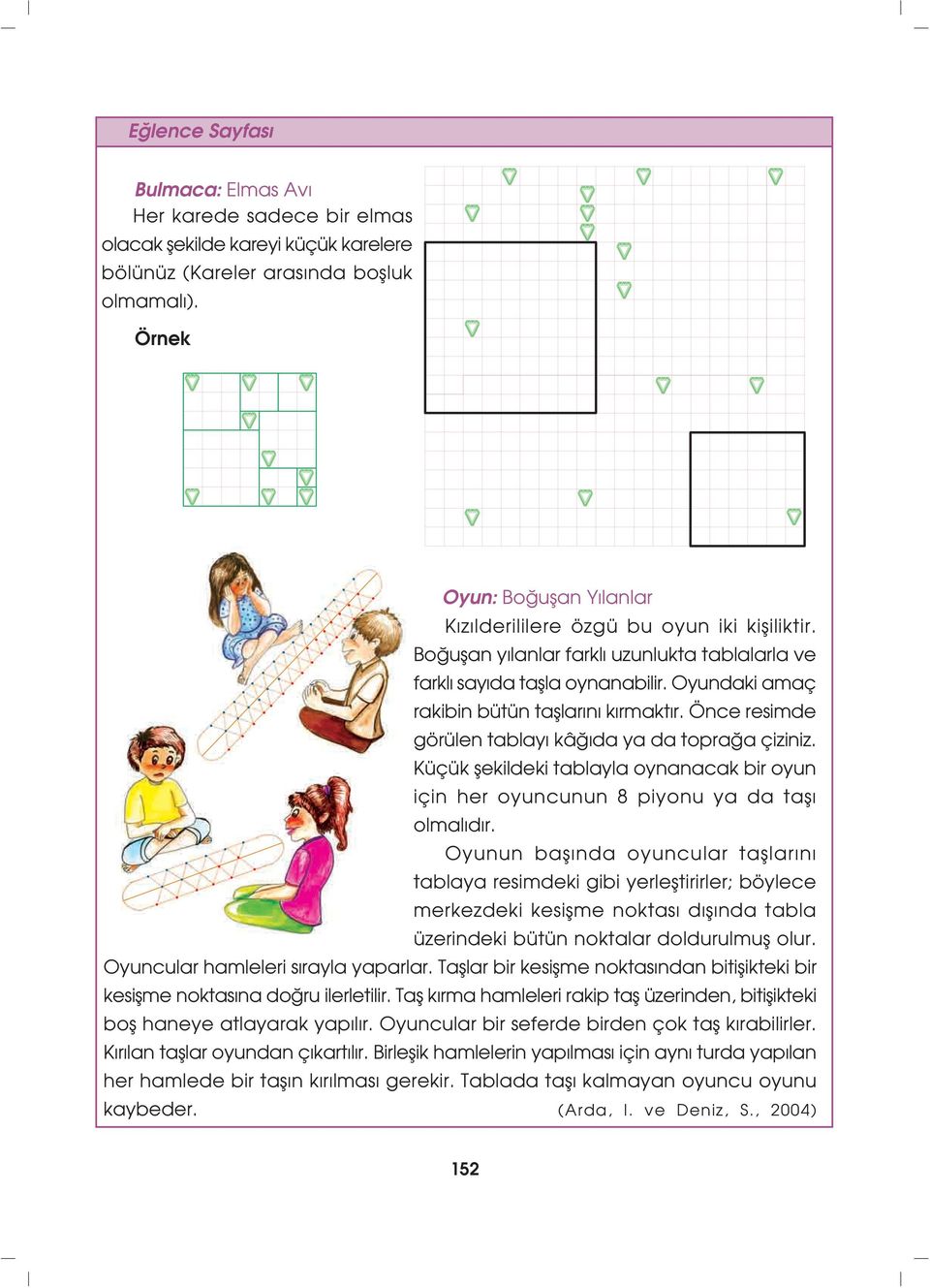 Oyundaki amaç rakibin bütün tafllar n k rmakt r. Önce resimde görülen tablay kâ da ya da topra a çiziniz. Küçük flekildeki tablayla oynanacak bir oyun için her oyuncunun 8 piyonu ya da tafl olmal d r.