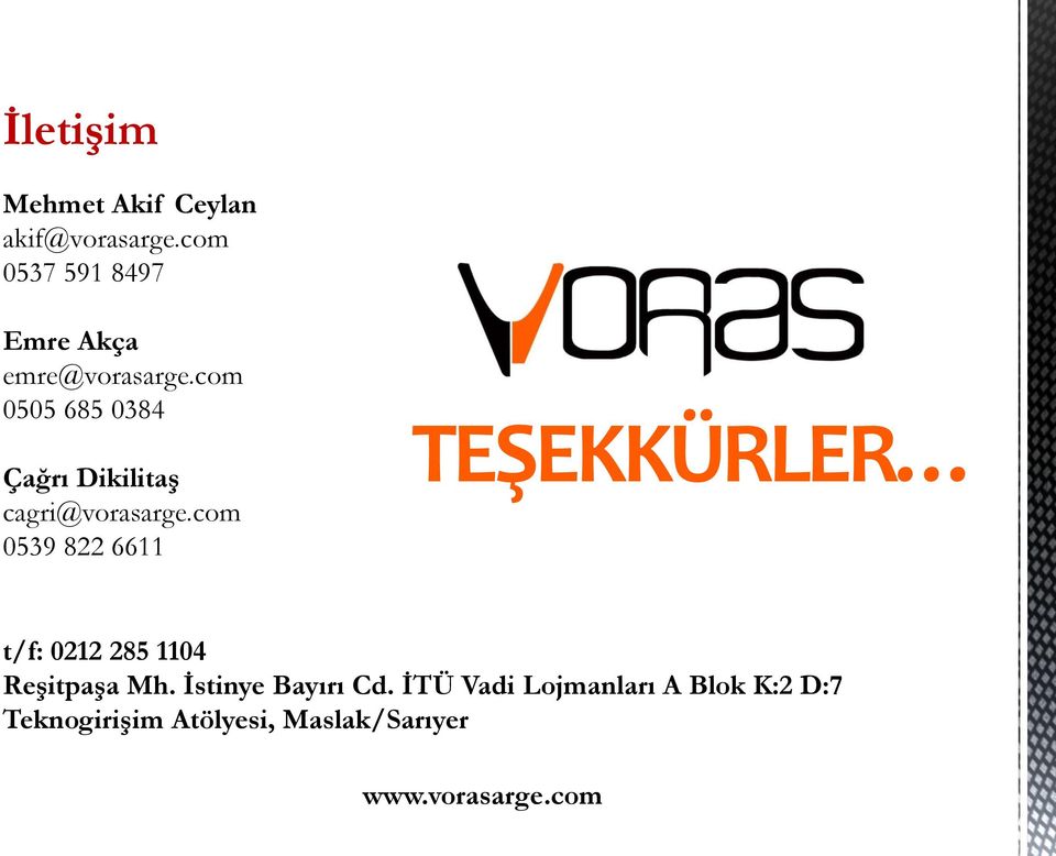 com 0505 685 0384 Çağrı Dikilitaş cagri@vorasarge.