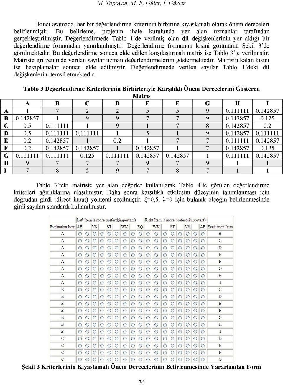 Değerlendirmede Tablo 1 de verilmiş olan dil değişkenlerinin yer aldığı bir değerlendirme formundan yararlanılmıştır. Değerlendirme formunun kısmi görünümü Şekil 3 de görülmektedir.