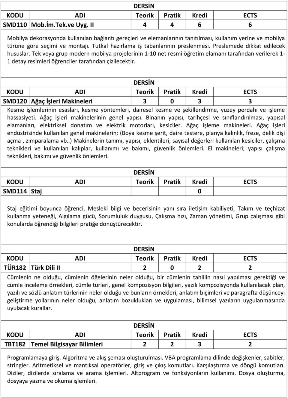 Tek veya grup modern mobilya projelerinin 1-10 net resmi öğretim elamanı tarafından verilerek 1-1 detay resimleri öğrenciler tarafından çizilecektir.