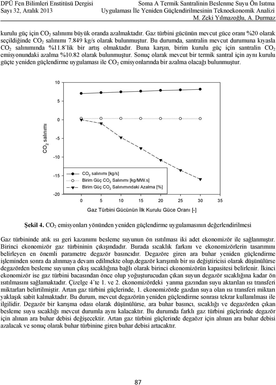 Sonuç olarak mevcut bir termik santral için aynı kurulu güçte yeniden güçlendirme uygulaması ile CO 2 emisyonlarında bir azalma olacağı bulunmuştur.