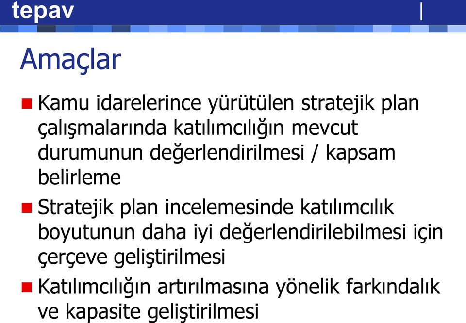 incelemesinde katılımcılık boyutunun daha iyi değerlendirilebilmesi için çerçeve