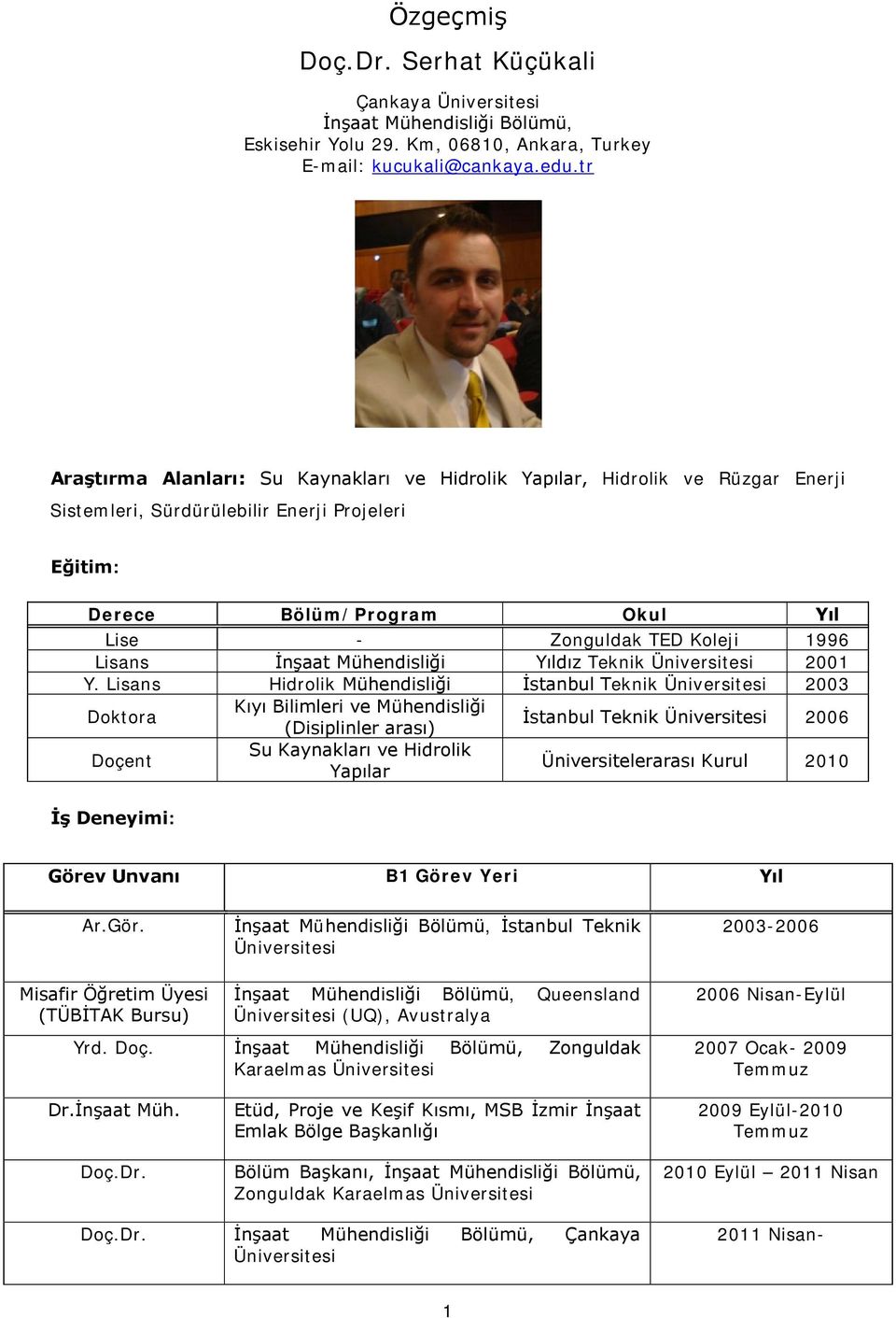 Lisans İnşaat Mühendisliği Yıldız Teknik Üniversitesi 2001 Y.