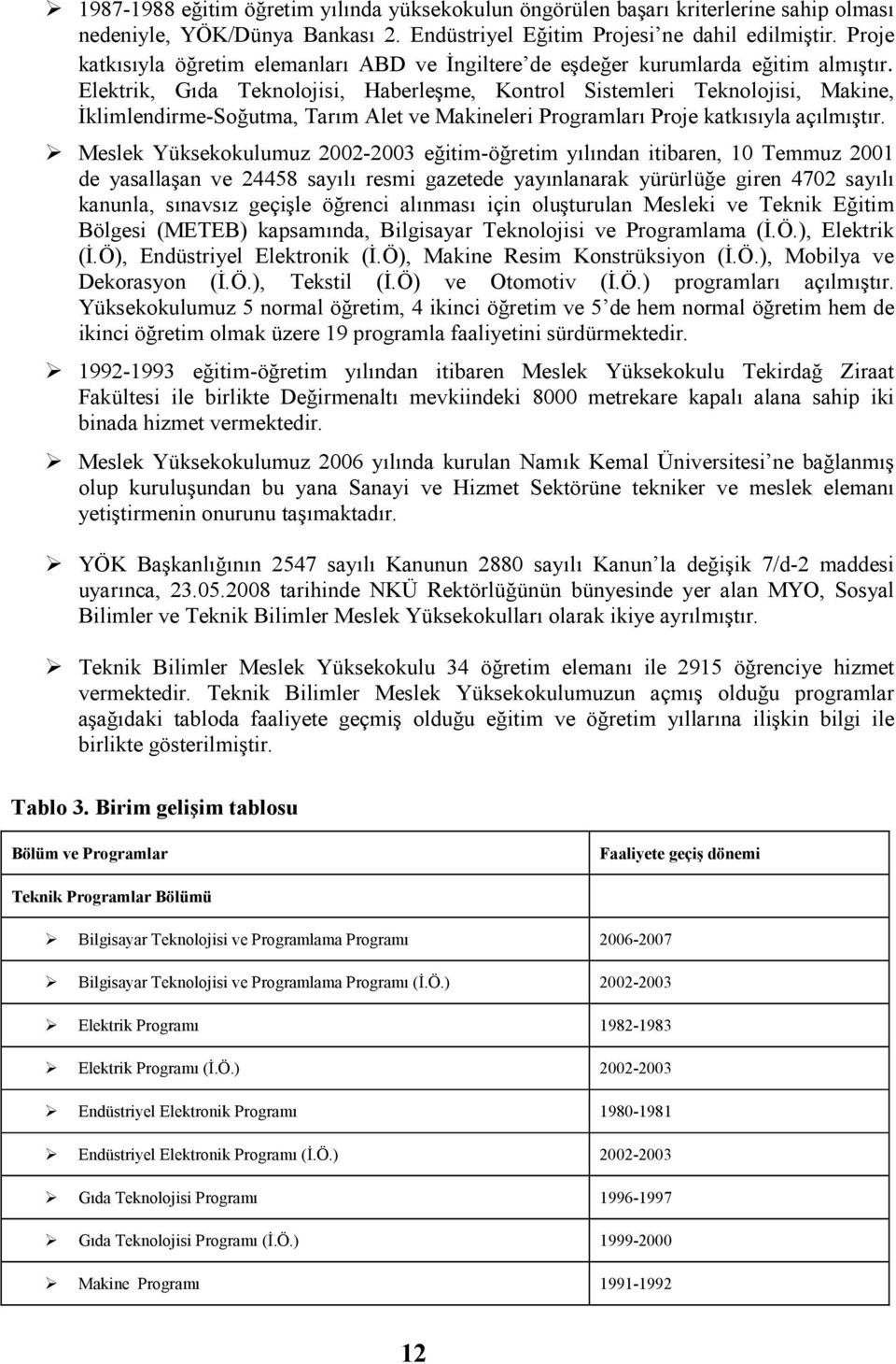 Elektrik, Gıda Teknolojisi, Haberleşme, Kontrol Sistemleri Teknolojisi, Makine, Đklimlendirme-Soğutma, Tarım Alet ve Makineleri Programları Proje katkısıyla açılmıştır.