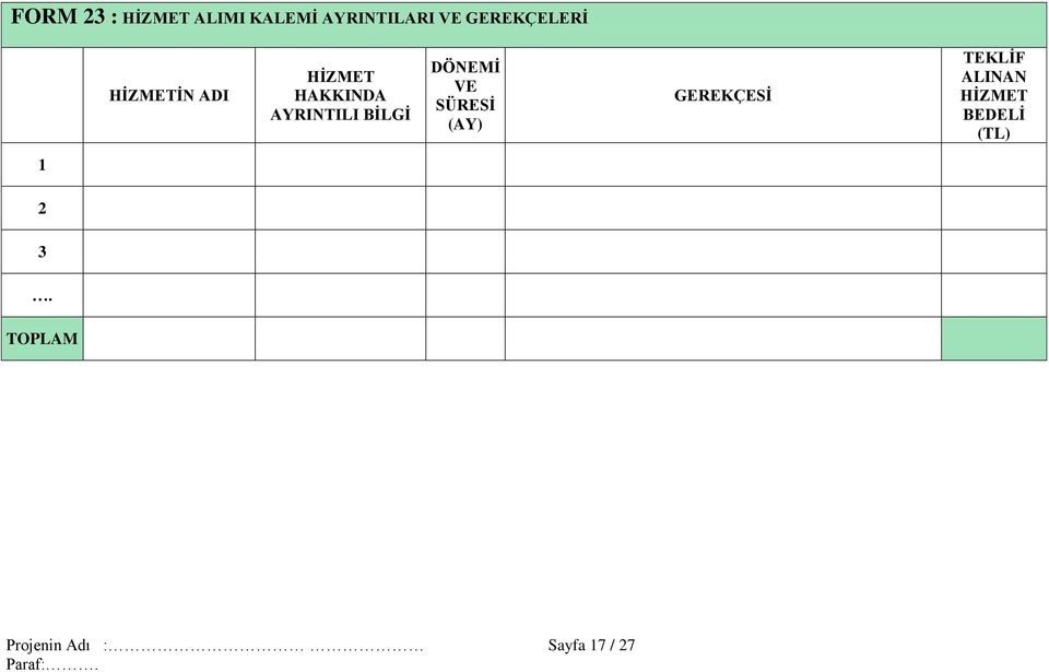 BİLGİ DÖNEMİ VE SÜRESİ (AY) GEREKÇESİ TEKLİF ALINAN