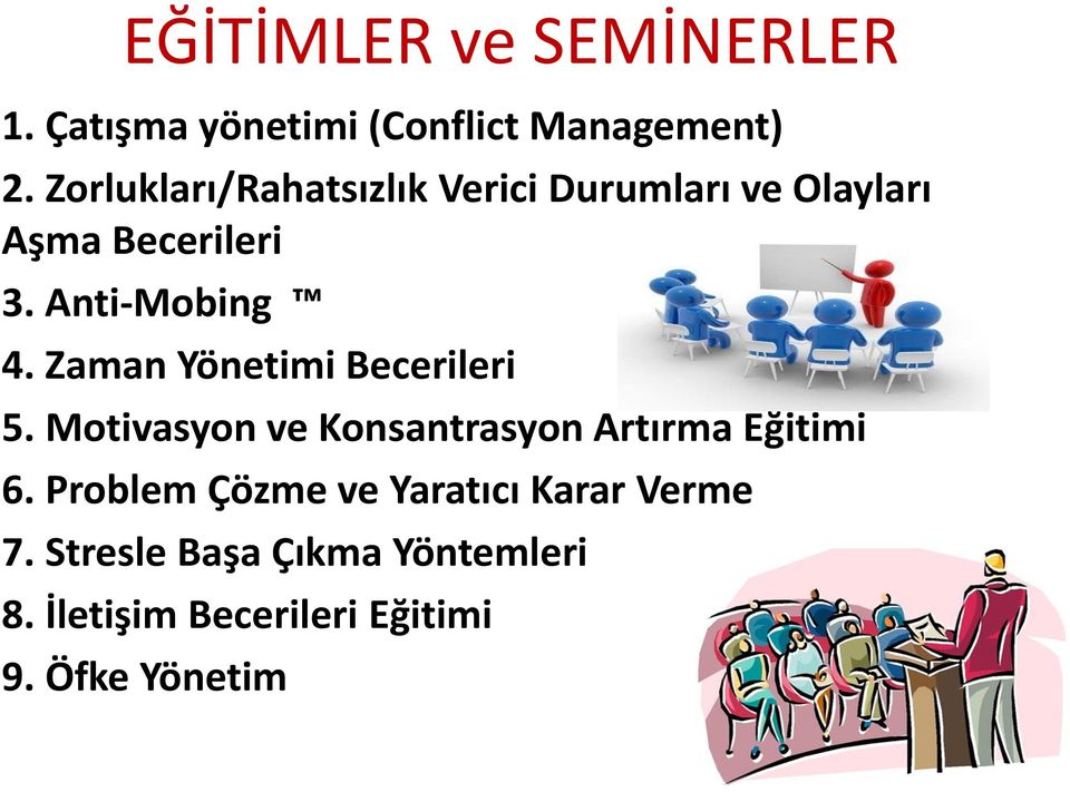 Zaman Yönetimi Becerileri 5. Motivasyon ve Konsantrasyon Artırma Eğitimi 6.