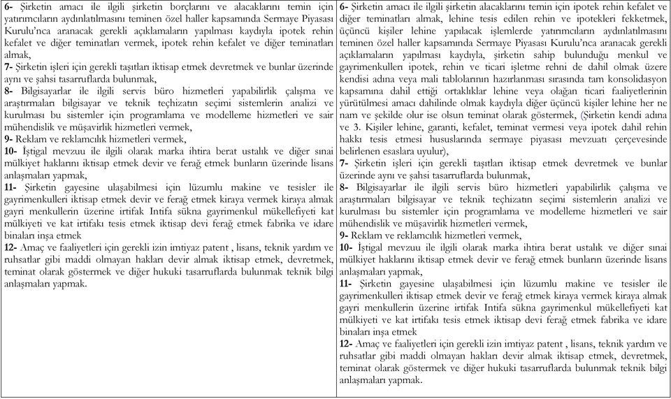 üzerinde aynı ve şahsi tasarruflarda bulunmak, 8- Bilgisayarlar ile ilgili servis büro hizmetleri yapabilirlik çalışma ve araştırmaları bilgisayar ve teknik teçhizatın seçimi sistemlerin analizi ve