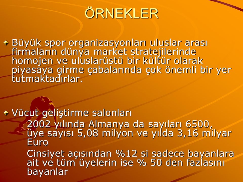 Vücut geliştirme salonları 2002 yılında Almanya da sayıları 6500, üye sayısı 5,08 milyon ve yılda