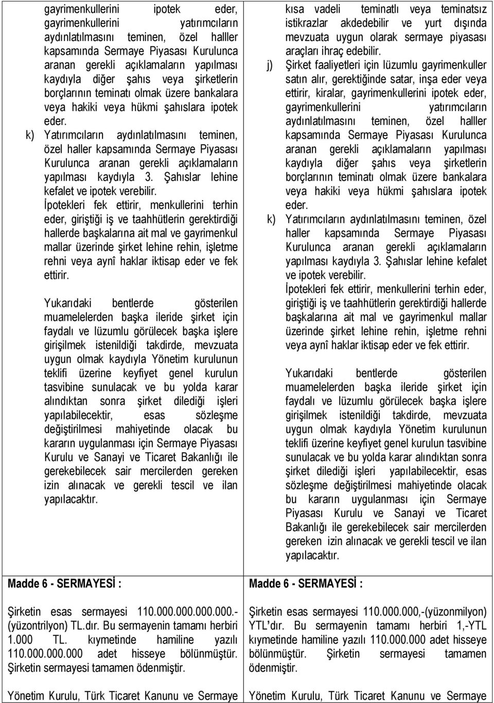 k) Yatırımcıların aydınlatılmasını teminen, özel haller kapsamında Sermaye Piyasası Kurulunca aranan gerekli açıklamaların yapılması kaydıyla 3. ġahıslar lehine kefalet ve ipotek verebilir.