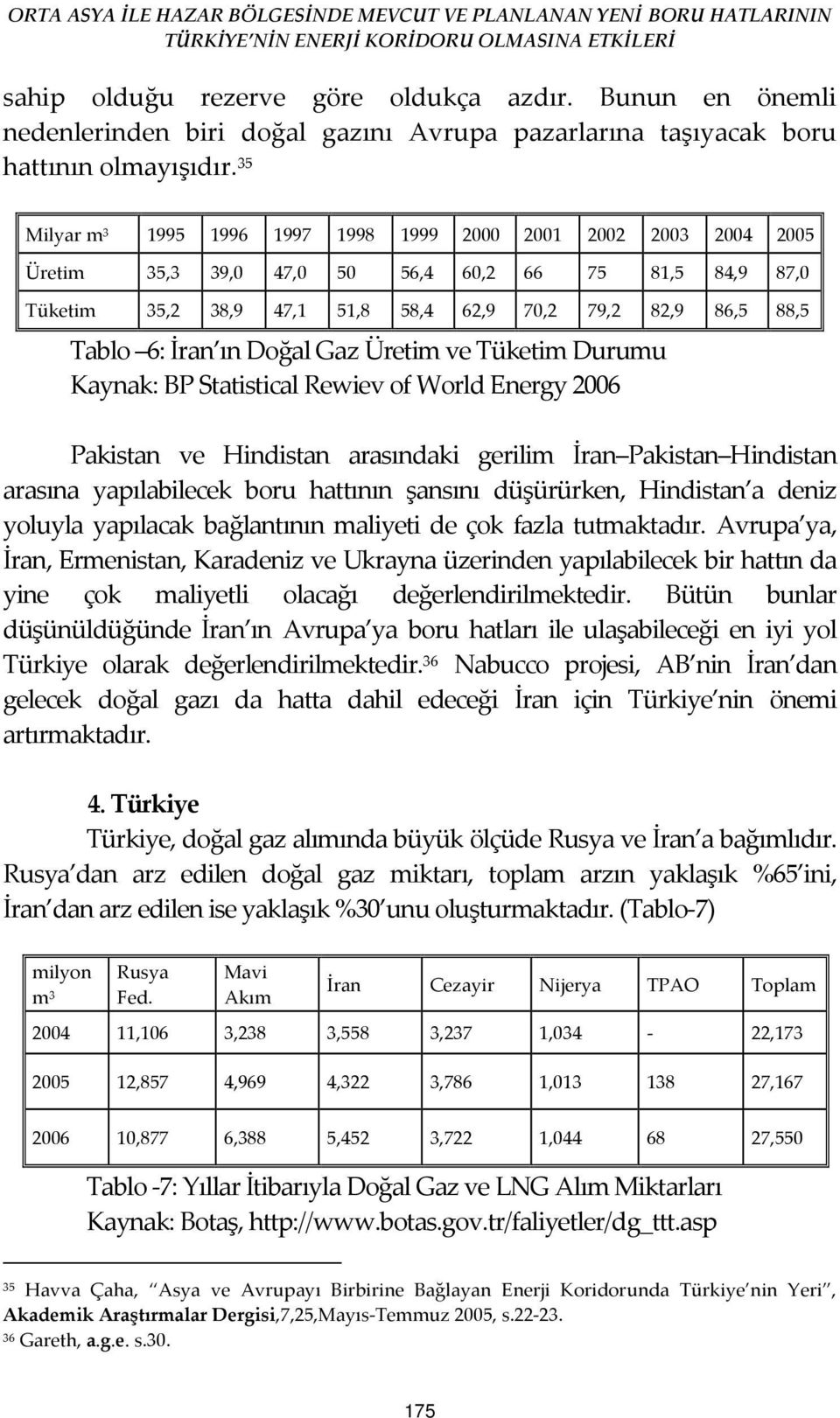 İran ın Doğal Gaz Üretim ve Tüketim Durumu Kaynak: BP Statistical Rewiev of World Energy 2006 Pakistan ve Hindistan arasındaki gerilim İran Pakistan Hindistan arasına yapılabilecek boru hattının