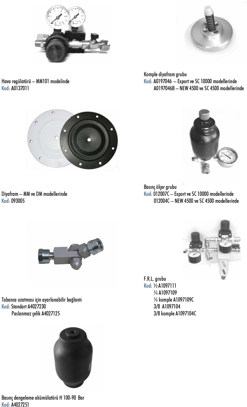 NEW 4500 ve SC 4500 modellerinde Tabanca uzatması için ayarlanabilir bağlantı Kod: Standart A4027230 Paslanmaz çelik A4027125 F.R.L.