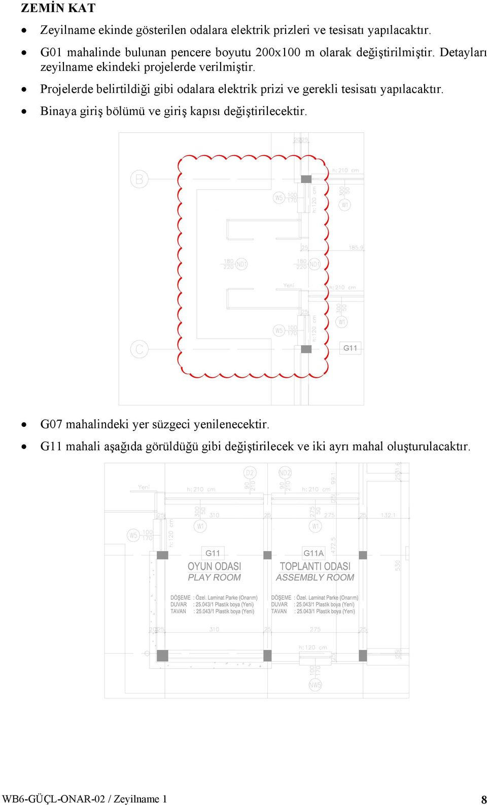 Projelerde belirtildiği gibi odalara elektrik prizi ve gerekli tesisatı yapılacaktır.