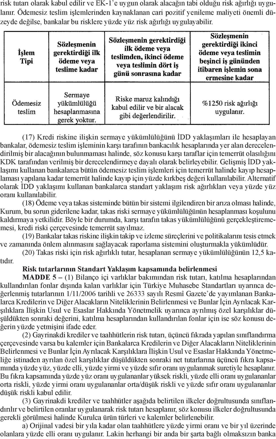 (17) Kredi riskine ilişkin sermaye yükümlülüğünü İDD yaklaşımları ile hesaplayan bankalar, ödemesiz teslim işleminin karşı tarafının bankacılık hesaplarında yer alan derecelendirilmiş bir alacağının