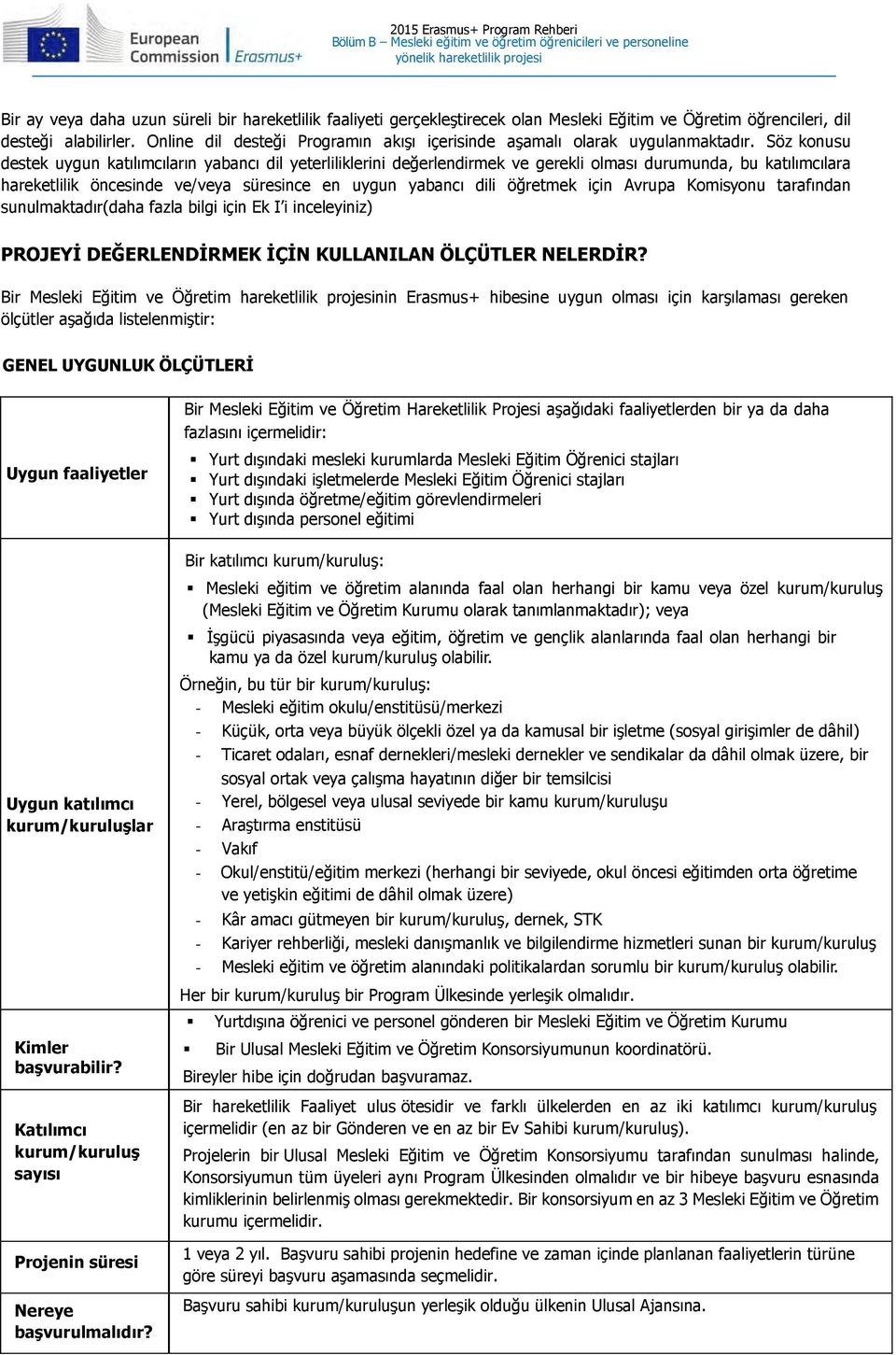 Söz konusu destek uygun katılımcıların yabancı dil yeterliliklerini değerlendirmek ve gerekli olması durumunda, bu katılımcılara hareketlilik öncesinde ve/veya süresince en uygun yabancı dili