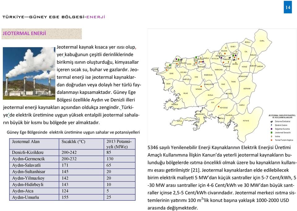 Güney Ege Bölgesi özellikle Aydın ve Denizli illeri jeotermal enerji kaynakları açısından oldukça zengindir.