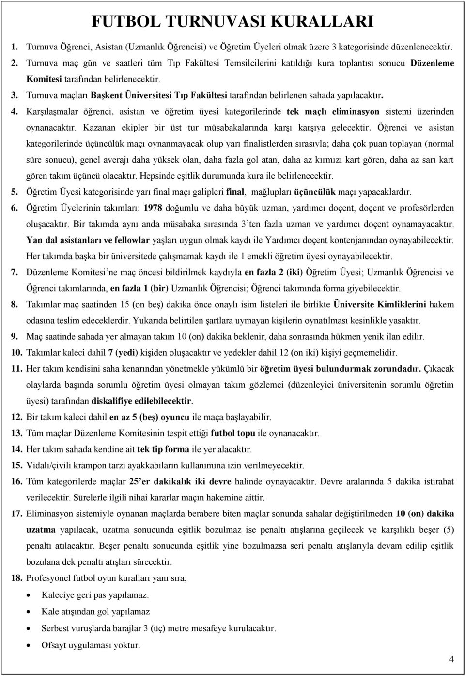 Turnuva maçları Başkent Üniversitesi Tıp Fakültesi tarafından belirlenen sahada yapılacaktır. 4.