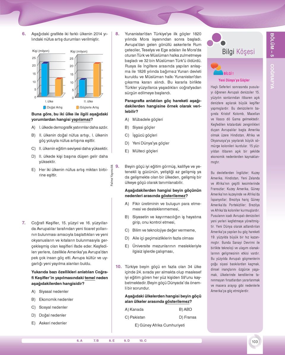 ülkenin göç yoluyla nüfus artışına eşittir. C) li. ülkenin eğitim seviyesi daha yüksektir. D) li. ülkede kişi başına düşen gelir daha yüksektir.