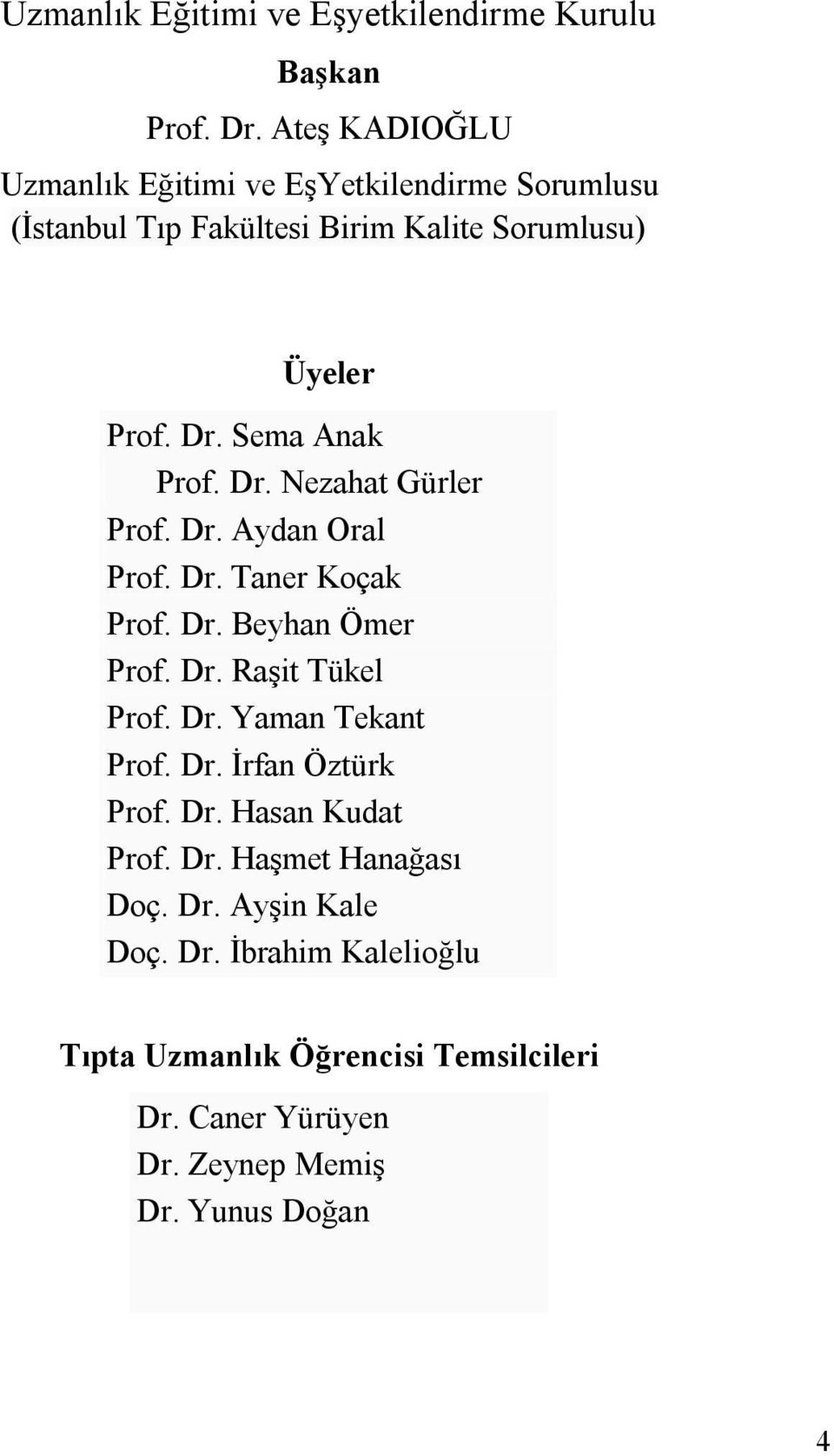 Sema Anak Prof. Dr. Nezahat Gürler Prof. Dr. Aydan Oral Prof. Dr. Taner Koçak Prof. Dr. Beyhan Ömer Prof. Dr. Raşit Tükel Prof. Dr. Yaman Tekant Prof.