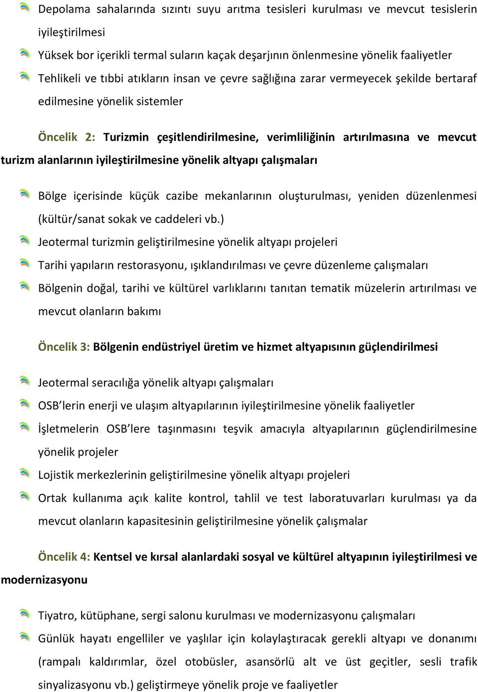 alanlarının iyileştirilmesine yönelik altyapı çalışmaları Bölge içerisinde küçük cazibe mekanlarının oluşturulması, yeniden düzenlenmesi (kültür/sanat sokak ve caddeleri vb.