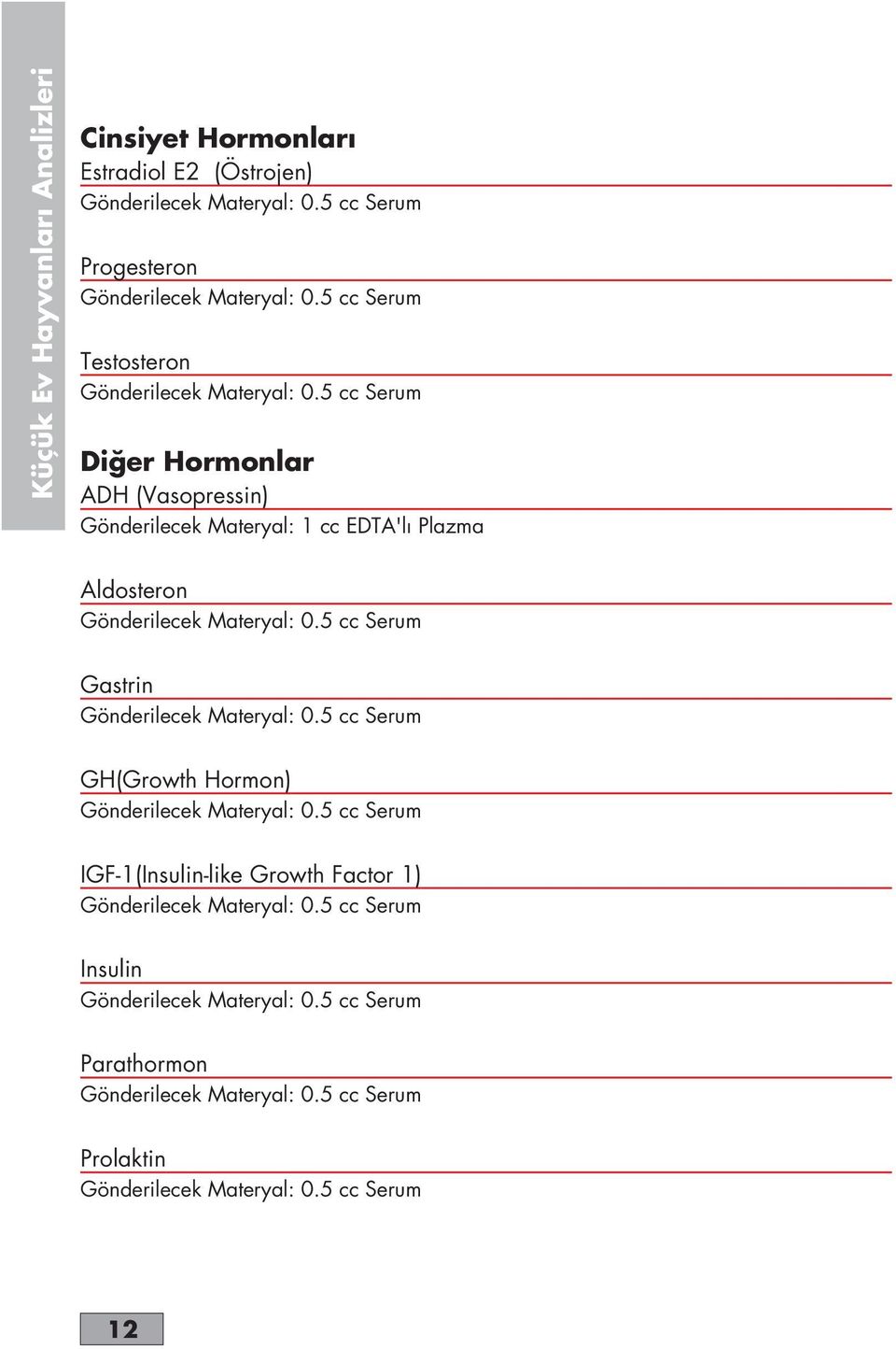 00 TL. 32.00 TL. 38.00 TL. 75.00 TL. Aldosteron 40.00 TL. Gastrin GH(Growth Hormon) 55.
