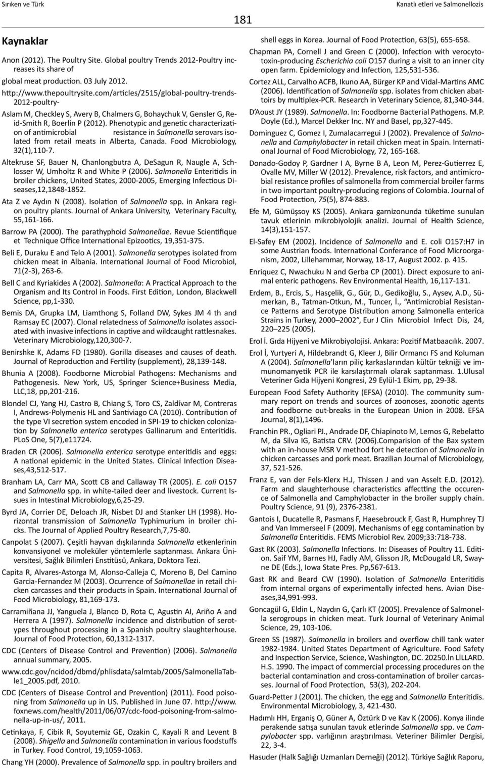 Phenotypic and genetic characterization of antimicrobial resistance in Salmonella serovars isolated from retail meats in Alberta, Canada. Food Microbiology, 32(1),110-7.