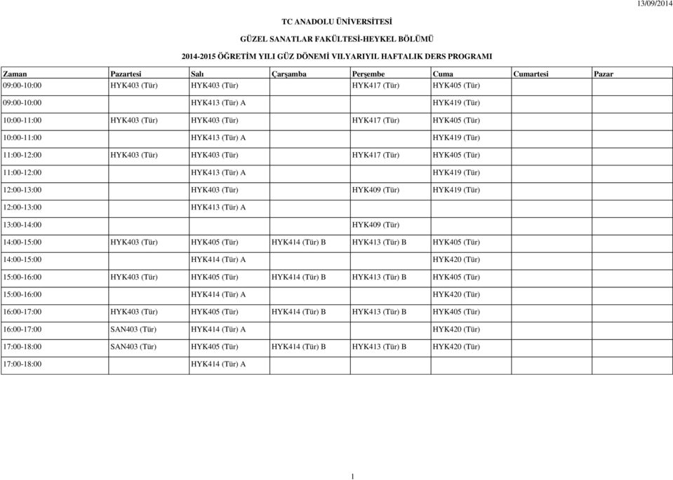 10:00-11:00 HYK413 (Tür) A HYK419 (Tür) 11:00-12:00 HYK403 (Tür) HYK403 (Tür) HYK417 (Tür) HYK405 (Tür) 11:00-12:00 HYK413 (Tür) A HYK419 (Tür) 12:00-13:00 HYK403 (Tür) HYK409 (Tür) HYK419 (Tür)