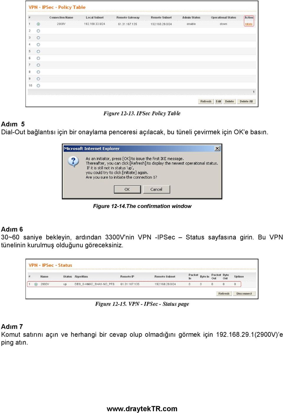 The confirmation window Adım 6 30~60 saniye bekleyin, ardından 3300V'nin VPN -IPSec Status