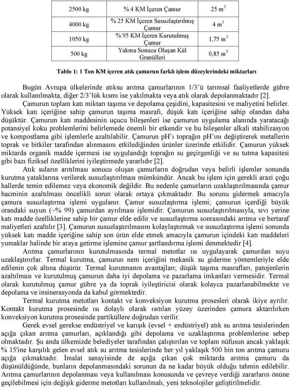 yakılmakta veya atık olarak depolanmaktadır [2]. Çamurun toplam katı miktarı taşıma ve depolama çeşidini, kapasitesini ve maliyetini belirler.