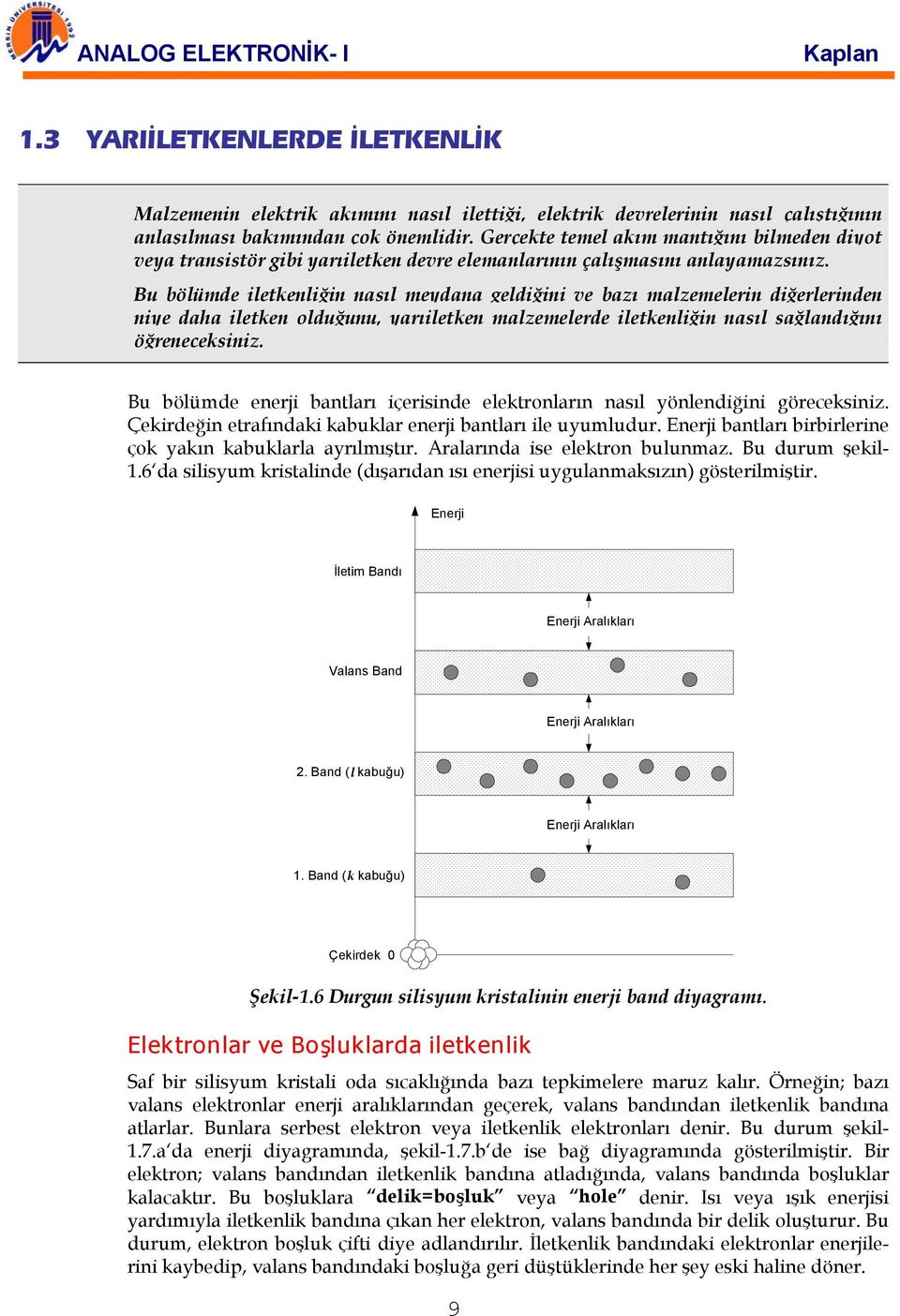 Bu bölümde iletkenliğin nasıl meydana geldiğini ve bazı malzemelerin diğerlerinden niye daha iletken olduğunu, yarıiletken malzemelerde iletkenliğin nasıl sağlandığını öğreneceksiniz.