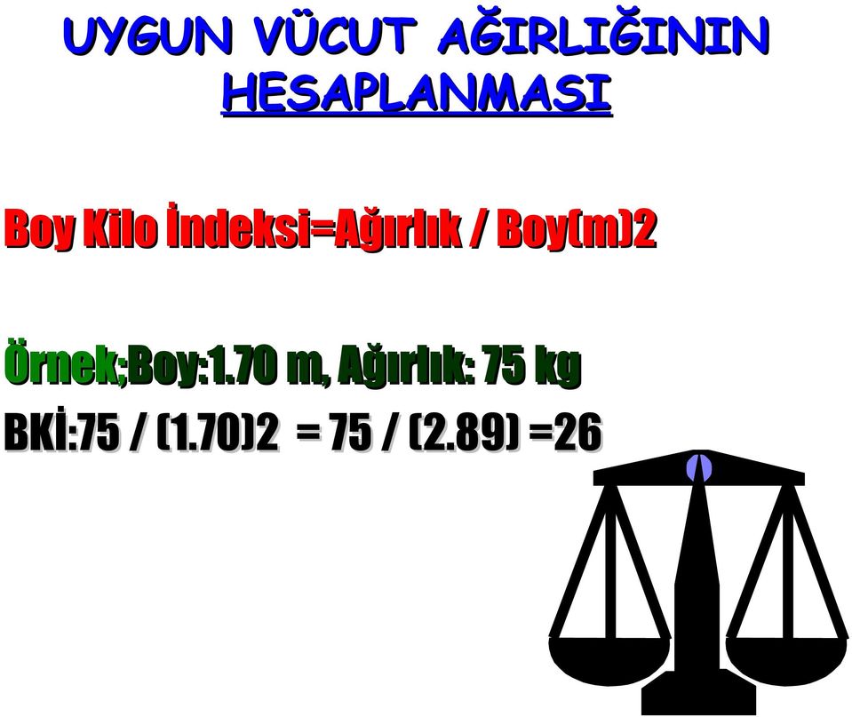 İndeksi=Ağırlık / Boy(m)2