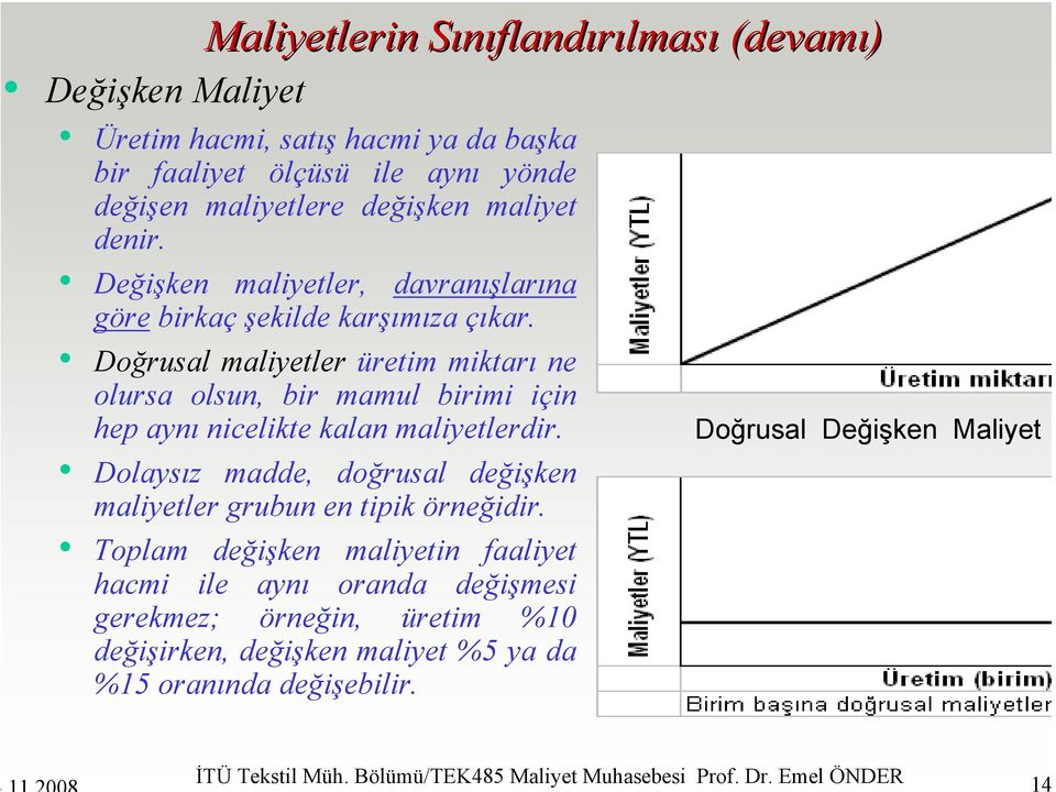 Doğrusal maliyetler üretim miktarı ne olursa olsun, bir mamul birimi için hep aynı nicelikte kalan maliyetlerdir.