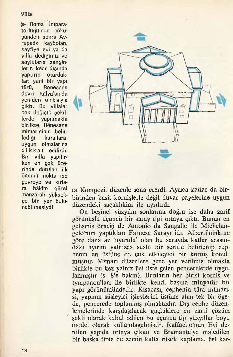 Bir villa yapılırken en çok üzerinde durulan ilk önemli nokta ise çevreye ve kırlara hâkim güzel manzaralı yüksekçe bir yer bulunabilmesiydi. 18 ta Kompozit düzenle sona ererdi.