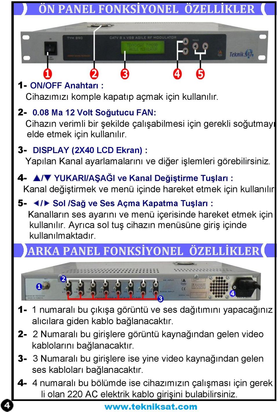 3- DISPLAY (2X40 LCD Ekran) : Yapılan Kanal ayarlamalarını ve diğer işlemleri görebilirsiniz.