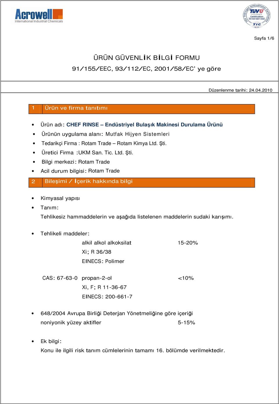 Üretici Firma :UKM San. Tic. Ltd. Şti.